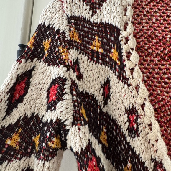 Anthropologie Cream and Red Patterned Cardigan - Picture 4 of 6